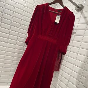 Crimson Ralph Lauren velvety dress with buttons
